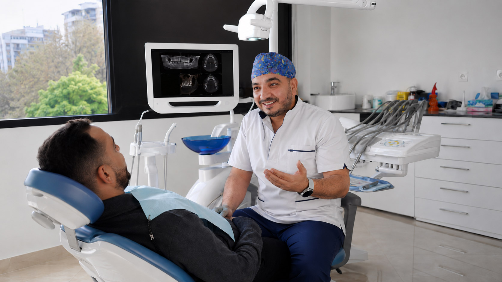 Dr Ahmed Alaoui échange avec une patiente au cabinet dentaire à Casablanca